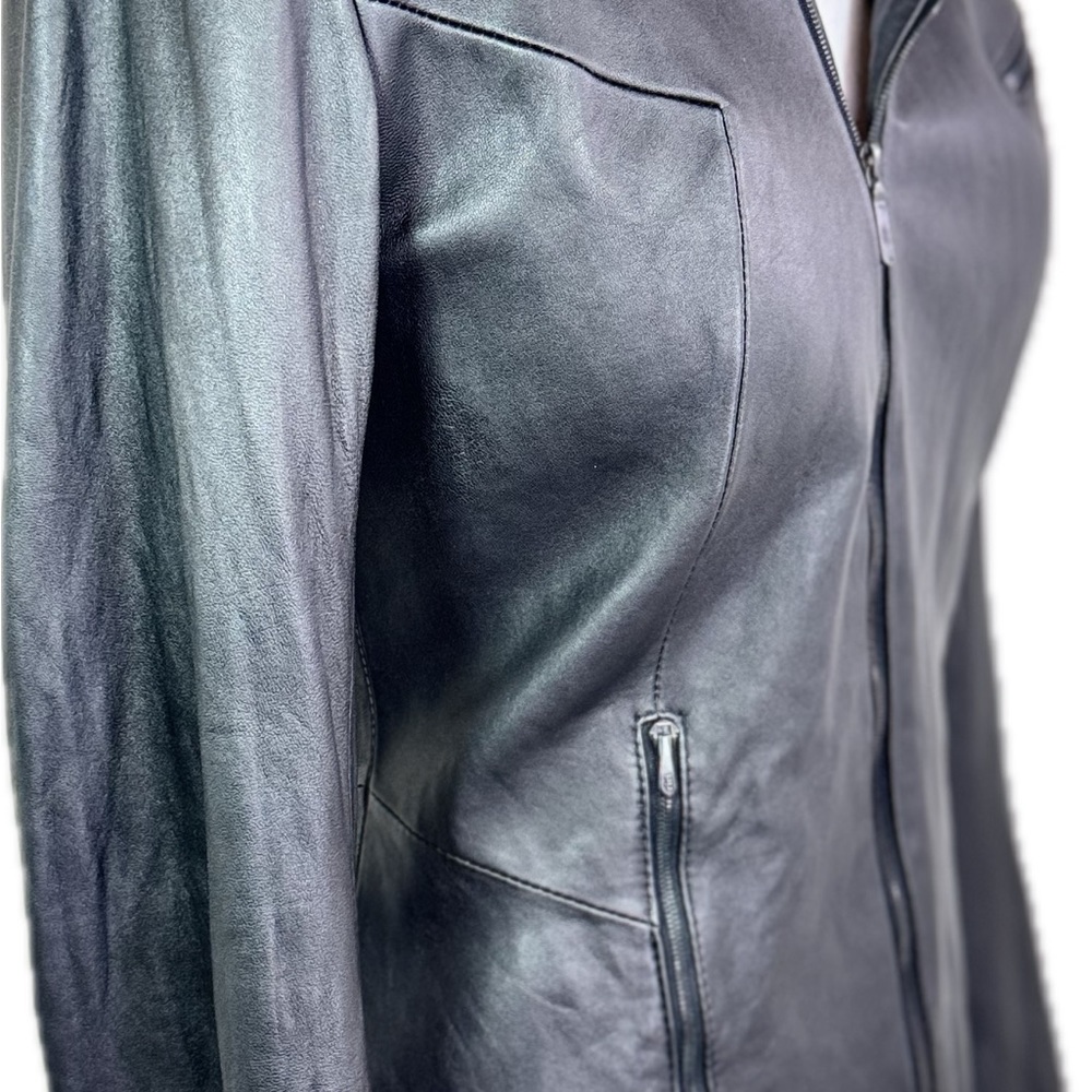 Daryl K Lambskin Leather Collarless Jacket Size 6 Black Zipper Cotton/Silk Lined